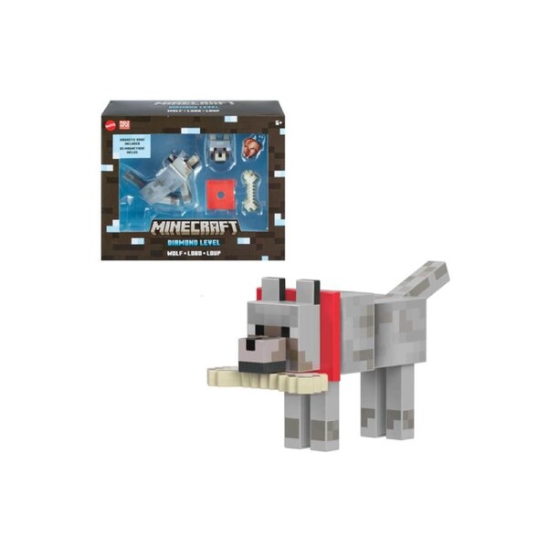 Mattel Minecraft Diamond Wolf Action Figure Magnetic Bone Collectible 5.5-inch