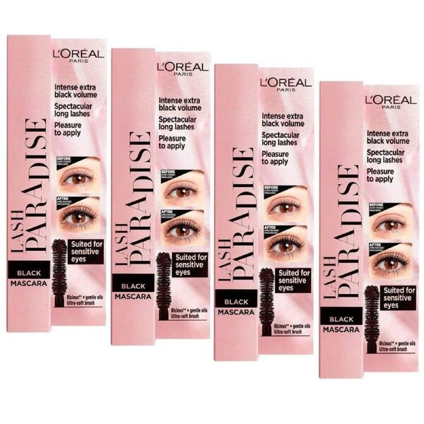 4x L'Oreal Paris Lash Paradise Mascara 6.4mL Black