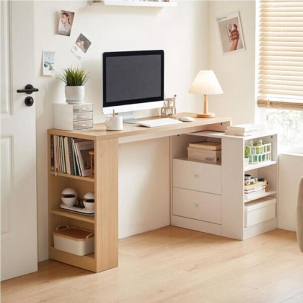 Wood Study Desk in Oak and White with Storage/Home Office Study Desks/Corner Desk