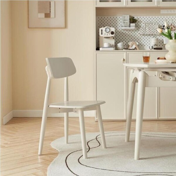 Roylee White Wooden Leg Dining Chair with Curved Backrest/No Cushion Dining Chair