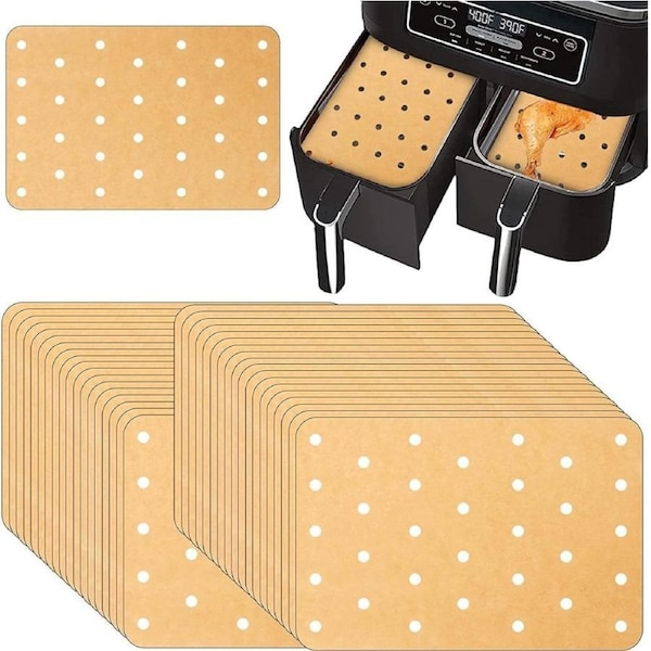 100 Piece Air Fryer Liners for Ninja, Air Fryer Accessories for Ninja, Dual Air Fryer Parchment Paper Liners Non-Stick Disposable Round Baking Paper for Ninja DZ201 Foodi 6-in-1 8-qt. 2-Basket, DZ401