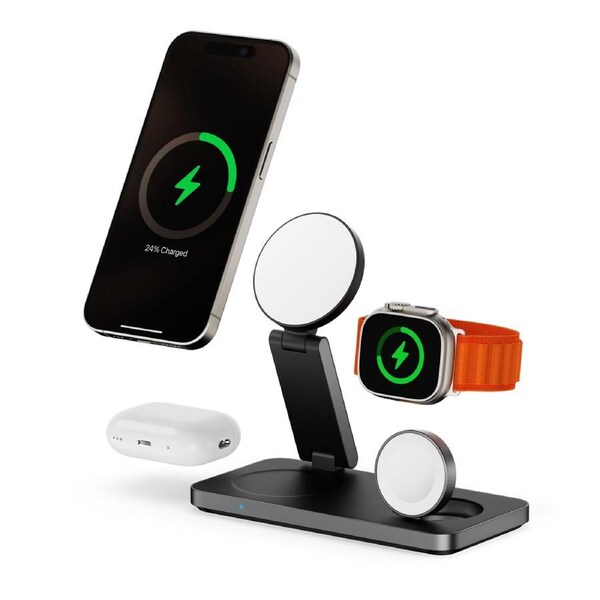 ChargeCore 3-in-1 Wireless Charger for iPhone, Samsung, Apple Watch & MagSafe Devices