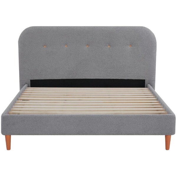 Venus Boucle Queen Bed Frame Curved Headboard with Button Detailing - Light Grey