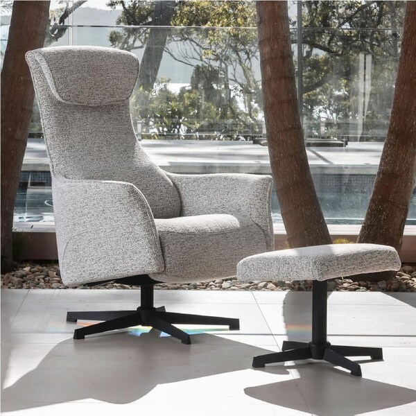Miami Armchair with Footstool - Light Grey Recliner Chair with High-Density Foam