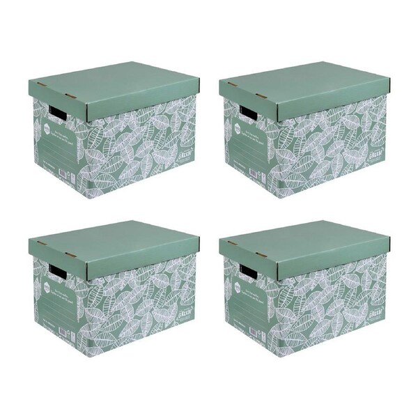4x Marbig We Mean Green Enviro Recycled Cardboard Archive Box Leafy Green