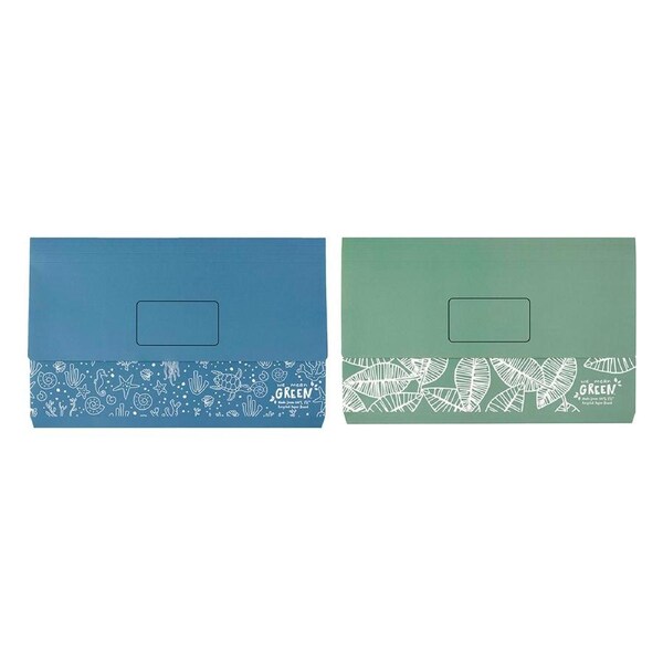 2x Marbig We Mean Green Enviro Eco-Friendly Document Wallet Foolscap Assorted