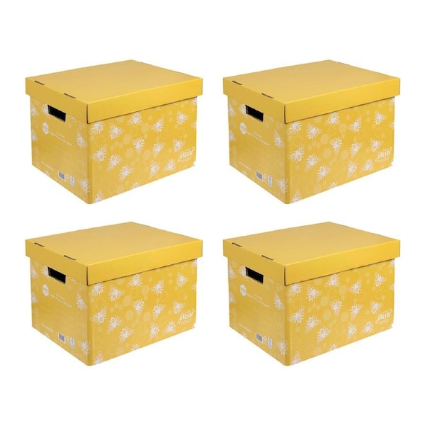 4x Marbig We Mean Green Enviro Recycled Cardboard Archive Box Honeybee Yellow