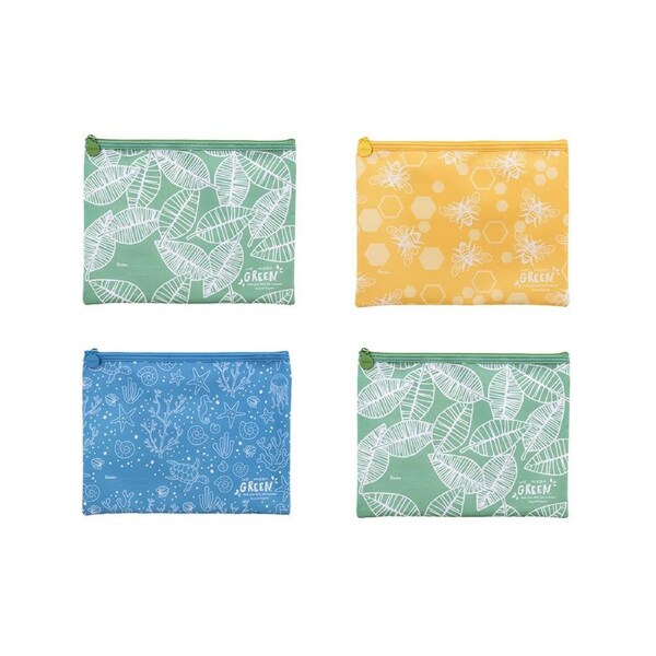 4x Celco We Mean Green Enviro Recycle Plastic Eco-Friendly Pencil Cases Assorted