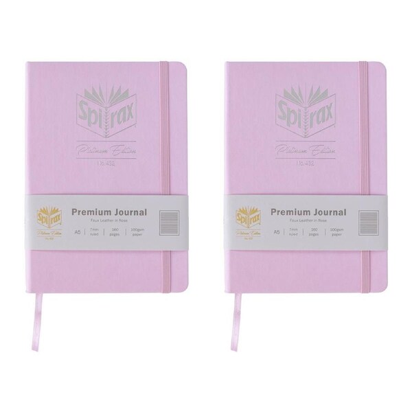2x Spirax Platinum Inspo A5 70gsm Ruled Paper Linen-Look Journal 160 Page Pink