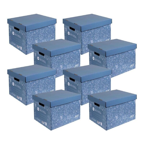 8x Marbig We Mean Green Enviro Recycled Stackable Cardboard Archive Box Sea Blue