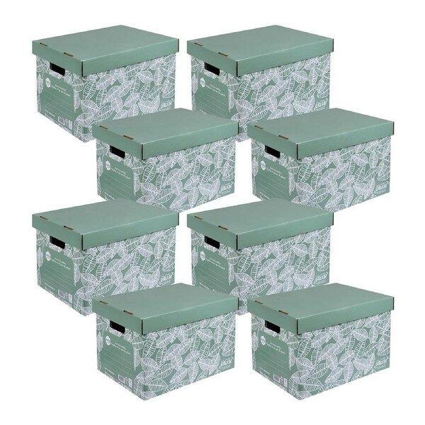 8x Marbig We Mean Green Enviro Recycled Cardboard Archive Box Leafy Green