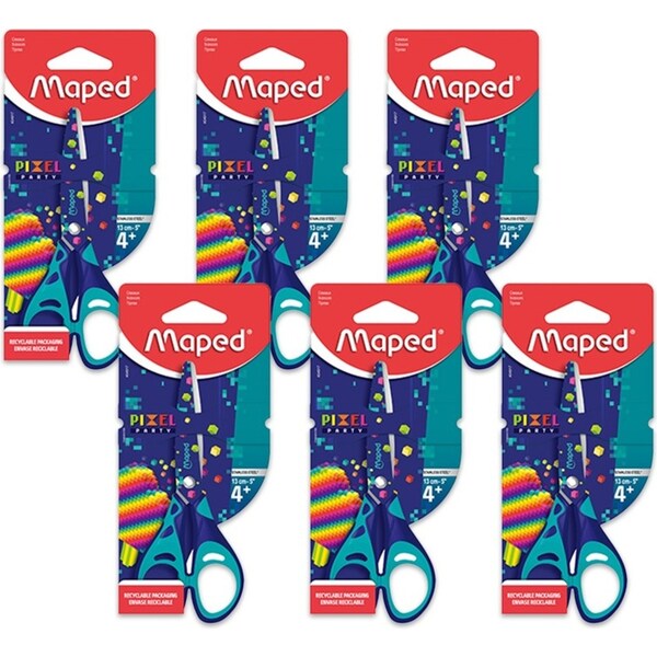 6x Maped Pixel Party Soft Finger Loop Comfortable Rounded Tip Scissors 13cm