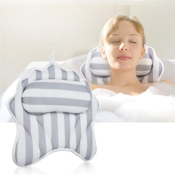 Bath Pillow with Neck & Back Support, Spa and Relaxation Bathtub Cushion with Strong Suction Cups, Luxury Bath Accessory