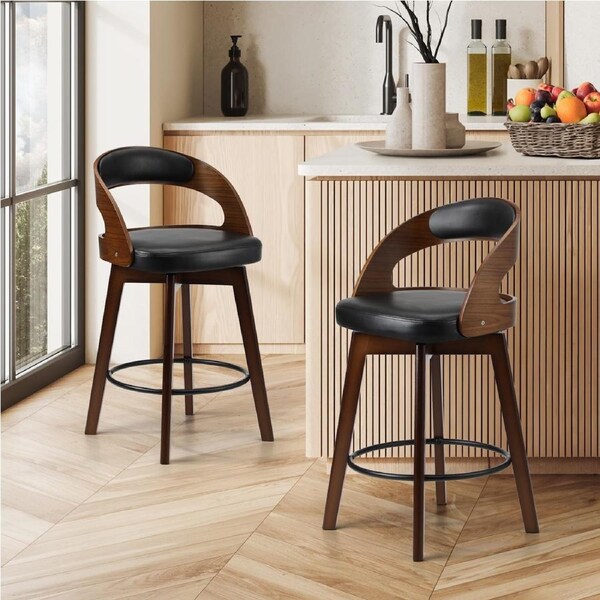Oikiture 2x Bar Stools Kitchen Counter Stool Swivel Dining Chair PU Leather