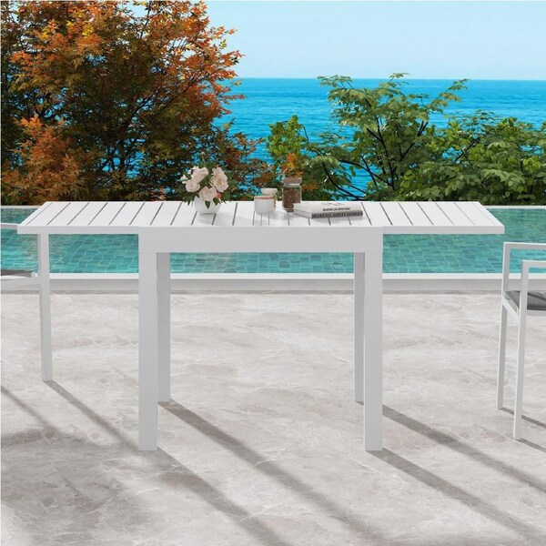 Adjustable Aluminium Garden Dining Table with Slats in White