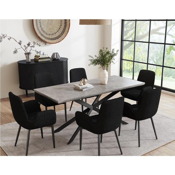 Luxe Dining Table Set with Boucle Armchairs