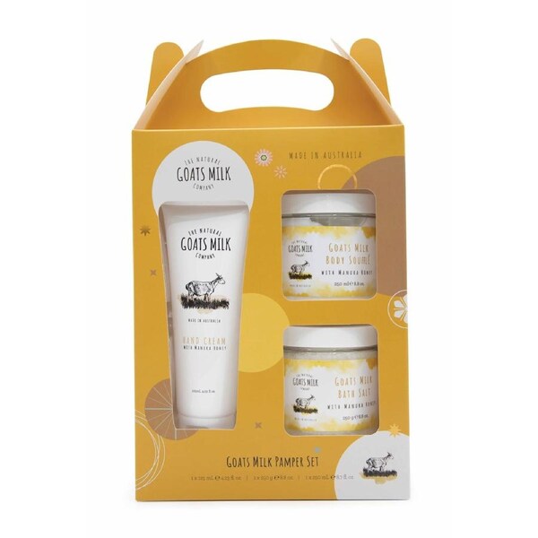 The Natural Goats Milk Company Goats Milk & Manuka Honey Pamper Set - Hand Cream, Body Souffle & Bath Salts