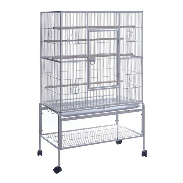 YES4PETS 140cm White Bird Cage Parrot Aviary Pet Stand-alone Budgie Perch Castor Wheels