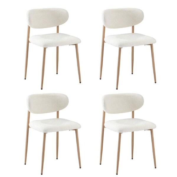Oikiture 4x Dining Chairs Kitchen Chair Cafe Lounge Chair Boucle Wood&White
