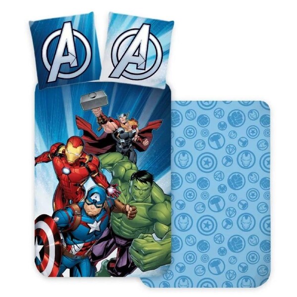 Marvel Avengers Blue Strike Cotton Quilt Cover Set - Toddler Bed Size