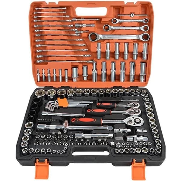 151pcs Auto Household Tool Set Sockets Ratchet Wrenches Flex-Head Car Repair Tool Kit with Case, Motorcycle Vehicle Repair Combination Box Hardware Set Portable for Home Maintenance