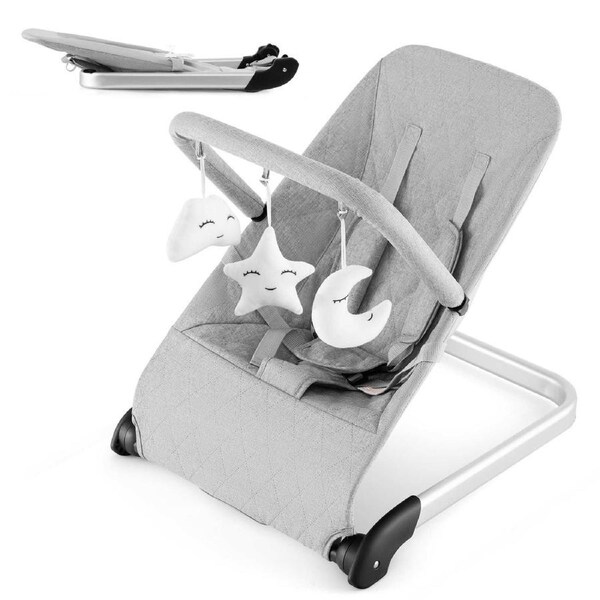 Costway Foldable Rocker Chair Portable Rocking Chair Seat w/Toy Bar Grey