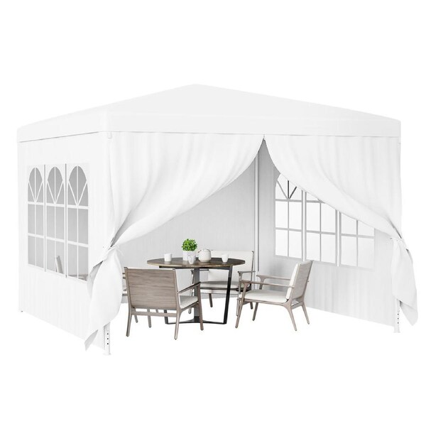 Costway 3 x 3 M Gazebo Tent w/Windows Outdoor Canopy for Wedding Party White