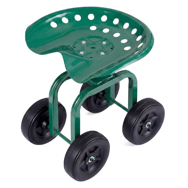Costway Rolling Garden Cart Height Adjustable Garden Workseat w/Wheels Wagon Scooter Green