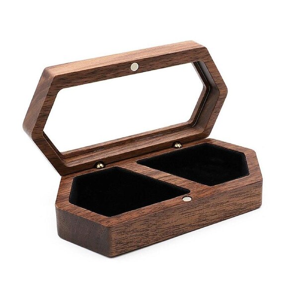 Elegant Black Walnut Wooden Ring Box Jewelry Diamond Proposal Gift Display Box