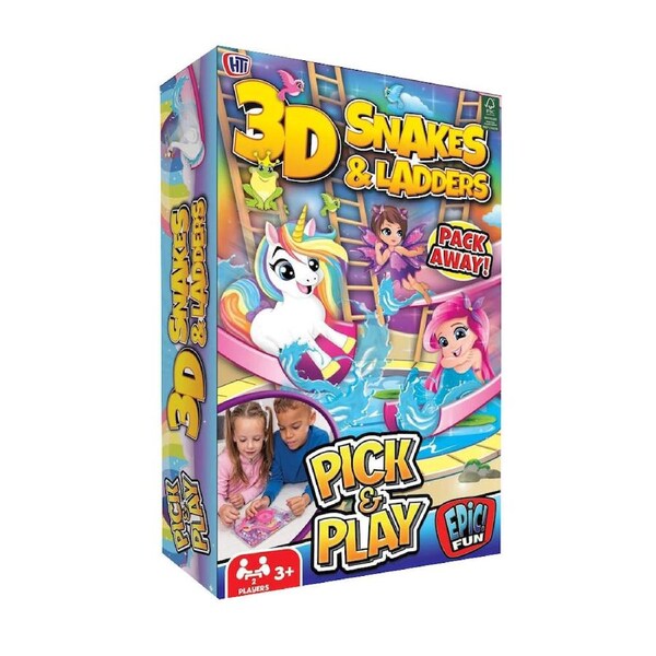 HTI 3D Snakes & Ladders Pack Away Travel Game 2-Players Ages 3+ (AAC702313)