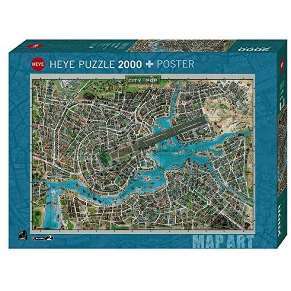 Heye Map Art City of Pop Jigsaw Puzzle + Poster 2000 Pieces (HEY29844)