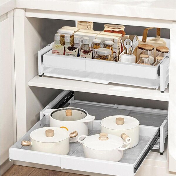 Fin Pull Out Steel Storage Shelf Kitchen Cabinet Larder Organizer Cupboard Drawer