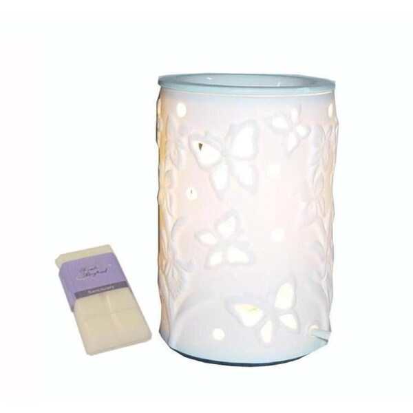 Fin White Ceramic Butterfly Electric Oil Burner Lamp Wax & Globe