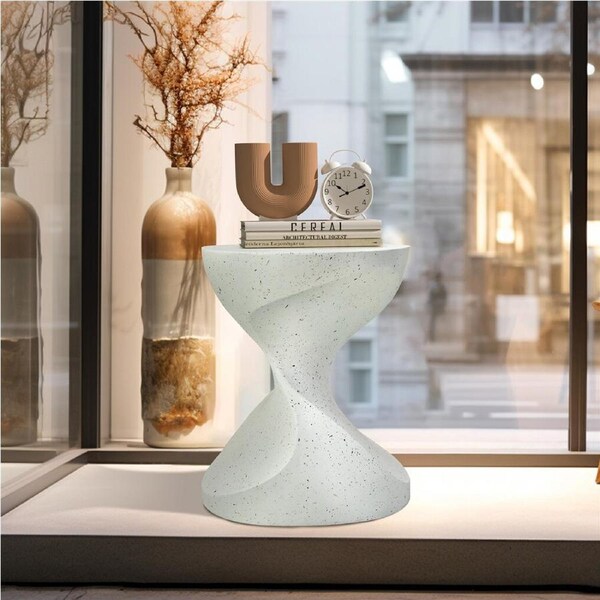 Fin Hourglass Shaped Lightweight Concrete Sofa Side Table Bedside Table Nightstand