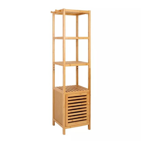 Fin Freestanding Tall Bamboo Bathroom Cabinet Slim Storage Cabinet With 4 Shelves