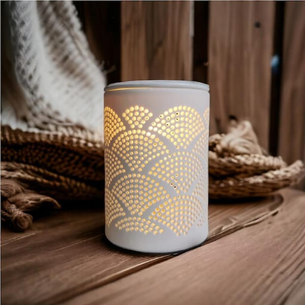 Fin White Butterfly Ceramic Electric Oil Burner Lamp With Wax & Globe