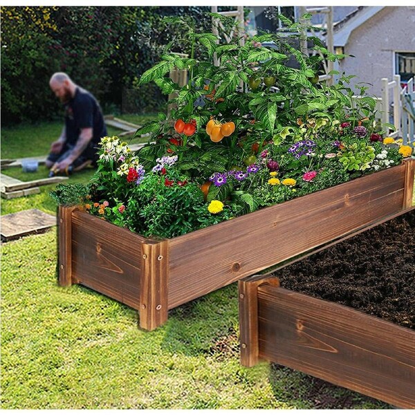 Fin Large Rectangular Wooden Planters Garden Outdoor Flower Plant Herbs Pot Boxes