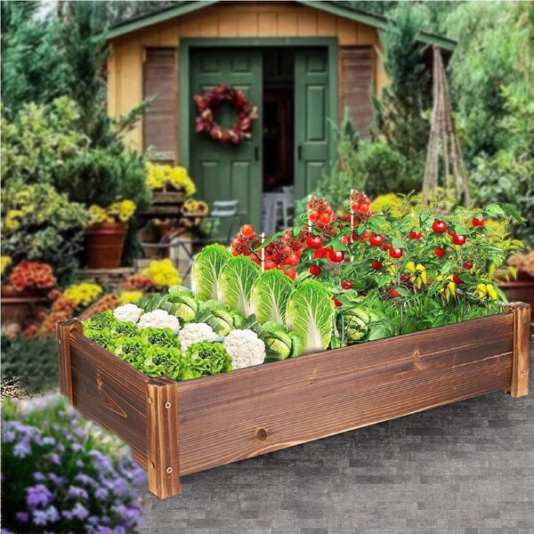 Fin Outdoor Garden Bed Planter Raised Box For Flowers Herbs Vegs Weather-Resistant