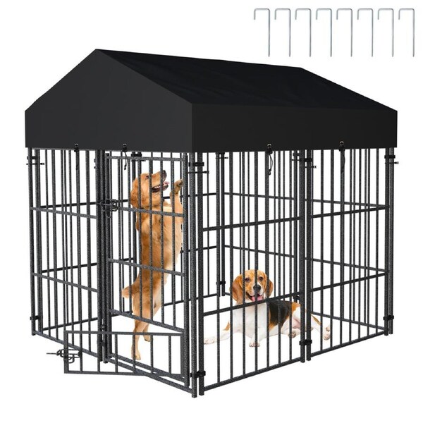 Fin Covered Dog Playpen Enclosure Cage 8 Panel Puppy Fence Play Pen Foldable Metal
