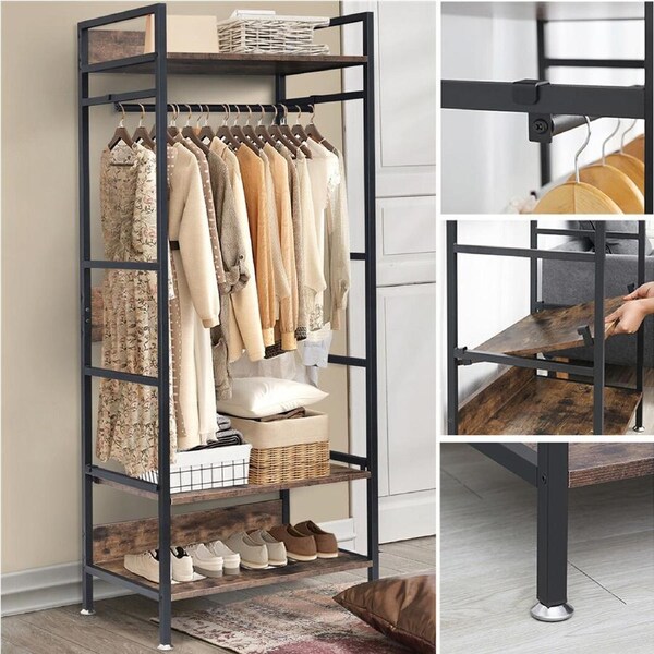 Fin Extra Tall Garment Rack & Shelving Sleek Stylish With Metal Hang Rod/ Top Shelf