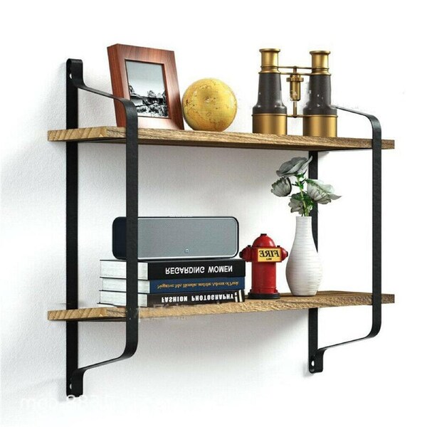 Fin 2-Tier Floating Shelves Industrial Wall Storage Rack For Kitchen Bathroom Cafe