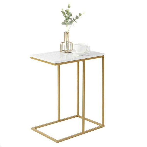 Fin Hard Wearing Gold Sofa Table C Shaped Side End Table Furniture With Marble Top