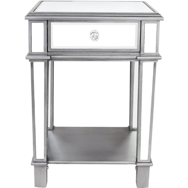 Fin Venetian Mirrored Drawer Bedside Table Silver Glass Accent Table End Lamp Table