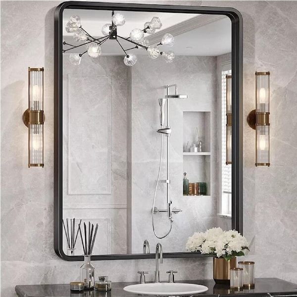 Fin Extra Large Rectangle Bathroom Vanity Mirror Aluminum Frame Wall Mounted Mirror