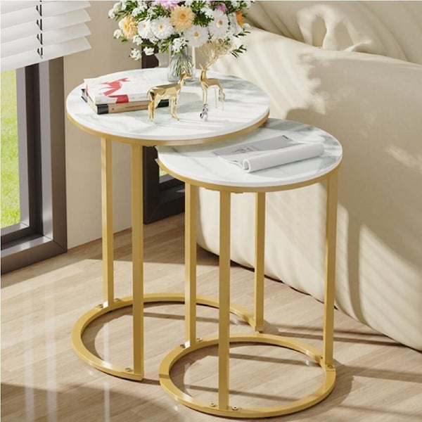 Fin Set Of 2 Luxury Accent End Side Table Minimalist Round Coffee Table Living Room