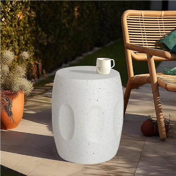 Fin Stylish Off-White Coffee Table Lightweight Concrete Accent Table Outdoor Indoor