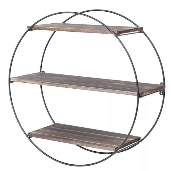 Fin Rustic Floating Shelves Round Wall Shelf 3 Tier Metal Hanging Circular Shelving