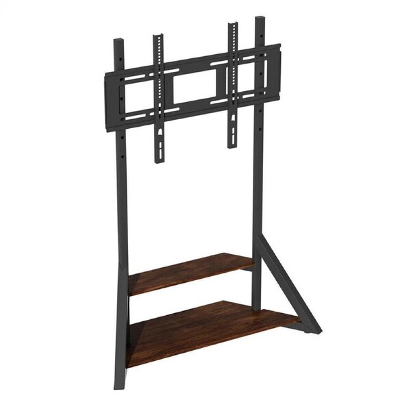 Fin 2 Tiers Rustic Wood Shelves Heavy Duty Universal Tv Floor Stand For 32-75 Inches