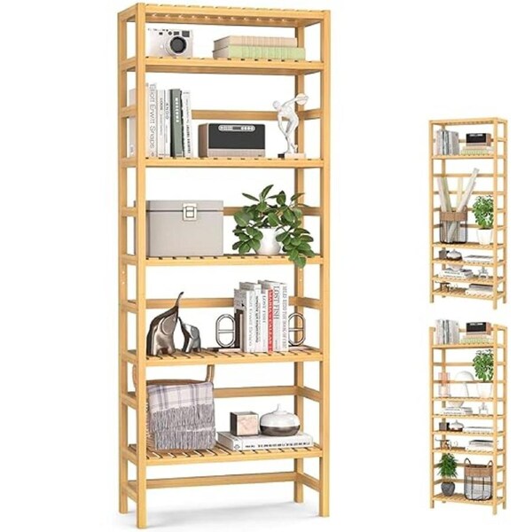 Fin Adjustable Solid Bamboo Shelf Bookcase Storage Shelving Unit Plant Flower Stand