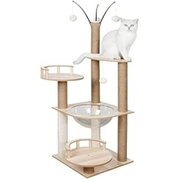 Fin 132Cm Wooden Cat Tree Tower Scratching Post Scratcher Cats Condo House Bed